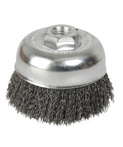 Carda copa ondulada alambre delgado 4" x 0.35 con rosca 5/8" Foy C301