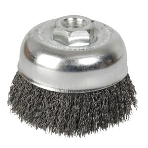 Carda copa ondulada alambre delgado 4" x 0.35 con rosca 5/8" Foy C301