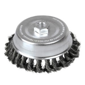 Carda copa trenzada alambre grueso 3" x 0.50 con rosca 5/8" Foy C307