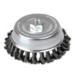 Carda copa trenzada alambre grueso 4" x 0.50 con rosca M14 Foy C310