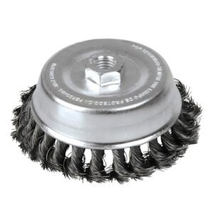 Carda copa trenzada alambre grueso 4" x 0.50 con rosca M14 Foy C310