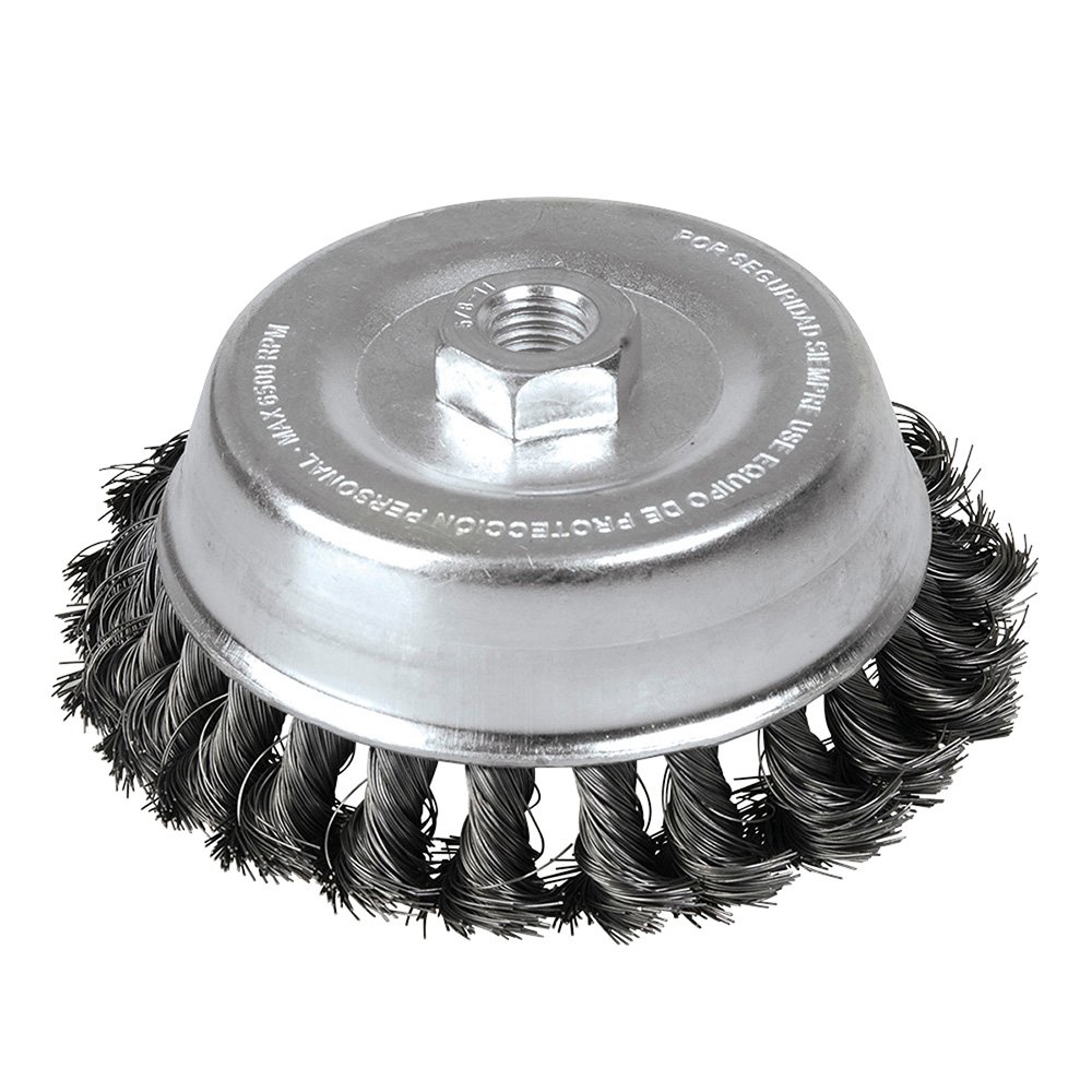 Carda copa trenzada alambre grueso 5" x 0.50 con rosca 5/8" Foy C311