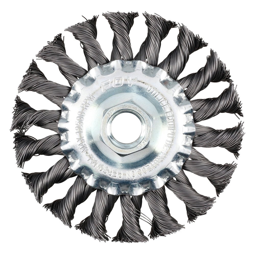 Carda circular trenzada alambre grueso 4" x 0.50 con rosca 5/8" Foy C323