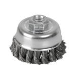 Carda copa trenzada alambre grueso acero inoxidable 3" x 0.50 mm con rosca M14 Surtek C613