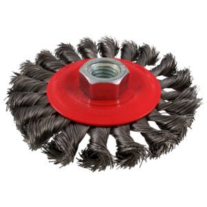 Carda circular trenzada alambre grueso de acero inoxidable 4" x 0.50 mm con rosca 5/8" Urrea C948
