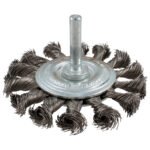 Carda circular trenzada alambre fino de acero inoxidable 3" x 0.35 mm con zanco 1/4" Urrea C960