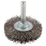 Carda circular ondulada alambre fino de acero inoxidable 2" x 0.30 mm con zanco 1/4" Urrea C961