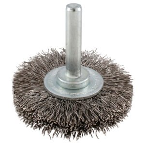 Carda circular ondulada alambre fino de acero inoxidable 2" x 0.30 mm con zanco 1/4" Urrea C961