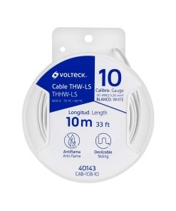 Carrete con 10 m de cable Volteck THHW-LS 10 AWG blanco - Tecnología de conducción aislada para instalaciones normalizadas que garantiza paso seguro de corriente en neutro identificable (Clave 40143)