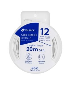 Cable THHW-LS Volteck 12 AWG Blanco 20 m - Conductividad Óptima para Circuitos Ramales que Reduce Pérdidas (Clave 40146)