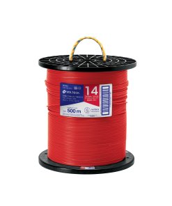 Metro de cable Volteck THHW-LS 14 AWG rojo en carrete de 500 m - Tecnología de conducción señalizada para circuitos específicos que facilita mantenimiento futuro con protección térmica superior (Clave 40124)