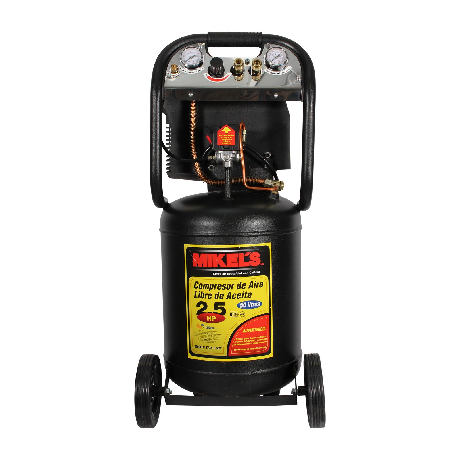 Compresor de aire 2.5 HP (50 lts) LIBRE DE ACEITE MIKELS CALA-2.5HP
