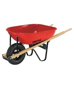 Carretilla 5.5 ft3 roja, neumática, bastidores de madera, diseño robusto y confiable para cargas pesadas, PRETUL, clave 20622.