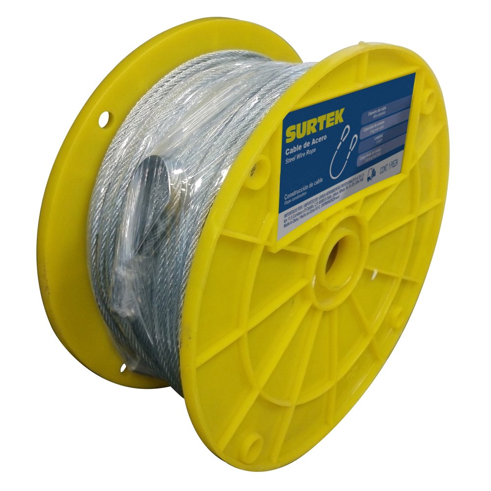 Cable de acero con guardacabo recubrimiento PVC 1/8" x 76 m construcción de 7 x 19 Surtek CAP214