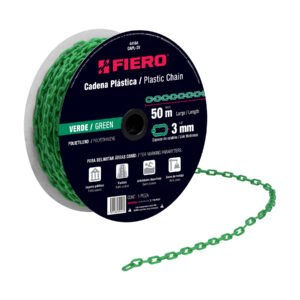 Metro de Cadena de 3mm de Plástico Verde, Carrete de 50m, Resistente y Duradero, Ideal para Proyectos de Construcción, Clave 44164, Fiero