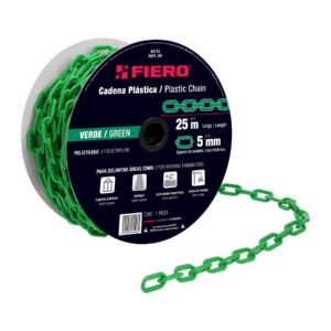 Metro de Cadena de 5mm de Plástico Verde, Carrete de 25m, Resistente y Duradero, Ideal para Proyectos de Construcción, Clave 44174, Fiero