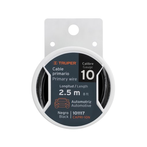 Carrete TRUPER CablePotencia 2.5m Negro - CABLE PRIMARIO CALIBRE 10 - Alta Capacidad - Conductividad Superior - Uso Industrial - Clave 101117