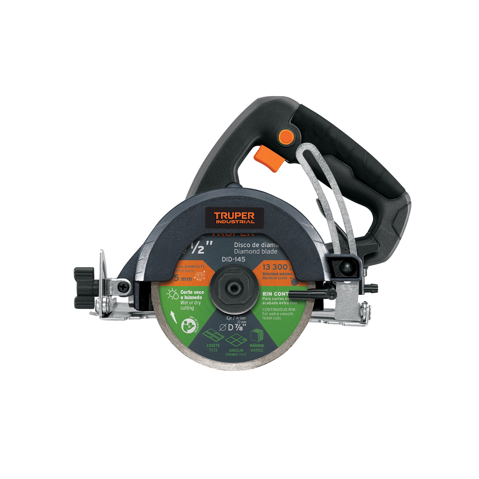 Cortadora Eléctrica TRUPER 4-1/2" para Azulejos - Motor de 1320W con Base Antivibraciones y Sistema de Refrigeración para Trabajo Continuo (Clave 103738)