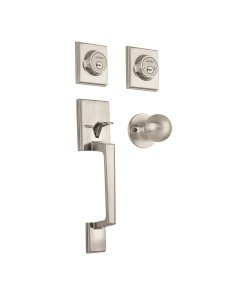 Jaladera y perilla Porto, llave-llave, níquel satin, acabado resistente para puertas de acceso, Hermex clave 44050