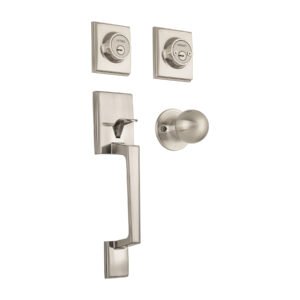 Jaladera y perilla Porto, llave-llave, níquel satin, acabado resistente para puertas de acceso, Hermex clave 44050