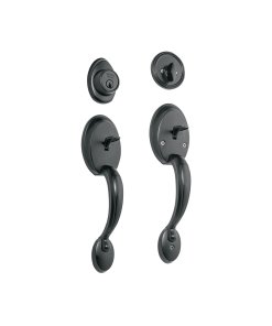 Doble jaladera y perilla, Berna mariposa, acabado negro, solución moderna y robusta para puertas, BASIC, Hermex clave 27240