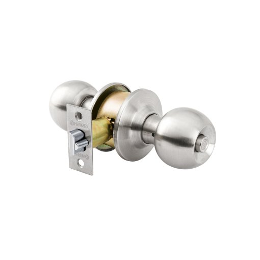 Cerradura tipo esfera para recámara, cromo mate, seguro y duradero para puertas de habitación, HERMEX, clave 43464.
