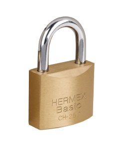 Candado de Hierro Color Latón 25mm, Corto, Caja, Alta Durabilidad para Conexiones de Seguridad, Clave 22528, BASIC HERMEX