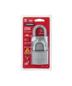 Blíster con 2 Candados de Hierro de 45mm con Gancho Corto, Funcionalidad y Estilo Compacto para Seguridad, Marca Hermex, Clave 43322