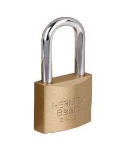 Candado de Hierro Color Latón 50 mm, Largo, Caja, Alta Seguridad para Instalaciones Eficientes, Marca Hermex BASIC, Clave 27072
