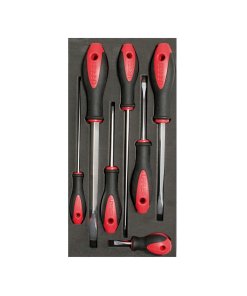 Juego de destornilladores mango bimaterial punta plana bandeja EVA, 7 piezas Urrea CH117