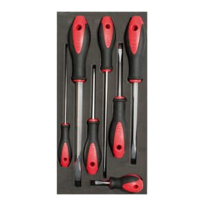 Juego de destornilladores mango bimaterial punta plana bandeja EVA, 7 piezas Urrea CH117