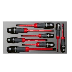 Juego de destornilladores trimaterial 1000 V, varias puntas bandeja EVA, 8 piezas Urrea CH119L