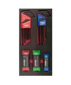 Juego de 46 llaves hexagonales y tipo navaja en pulgadas, métricas y Torx Urrea CH120