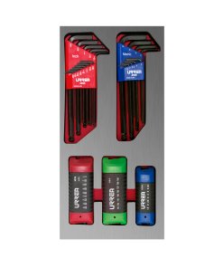 Juego de 46 llaves hexagonales y tipo navaja en pulgadas, métricas y Torx Urrea CH120L