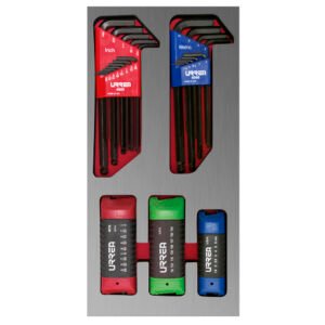 Juego de 46 llaves hexagonales y tipo navaja en pulgadas, métricas y Torx Urrea CH120L