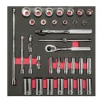 Juego de dados cortos, largos y accesorios cuadro de 3/8" en pulgadas, 35 piezas Urrea CH201