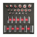 Juego de dados cortos y largos cuadro de 1/2" en pulgadas, 31 piezas Urrea CH206
