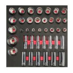 Juego de dados cortos y largos cuadro de 1/2" métricos, 39 piezas Urrea CH207