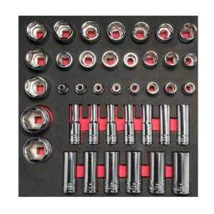Juego de dados cortos y largos cuadro de 1/2" métricos, 39 piezas Urrea CH207