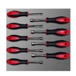 Juego de destornilladores mango bimaterial de caja, métricos bandeja laminada, 9 piezas Urrea CH210L