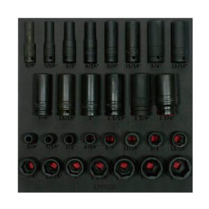 Juego de dados de impacto cortos y largos en pulgadas cuadro de 1/2", 29 piezas Urrea CH218