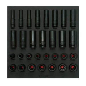 Juego de dados de impacto cortos y largos métricos cuadro de 1/2", 30 piezas Urrea CH219