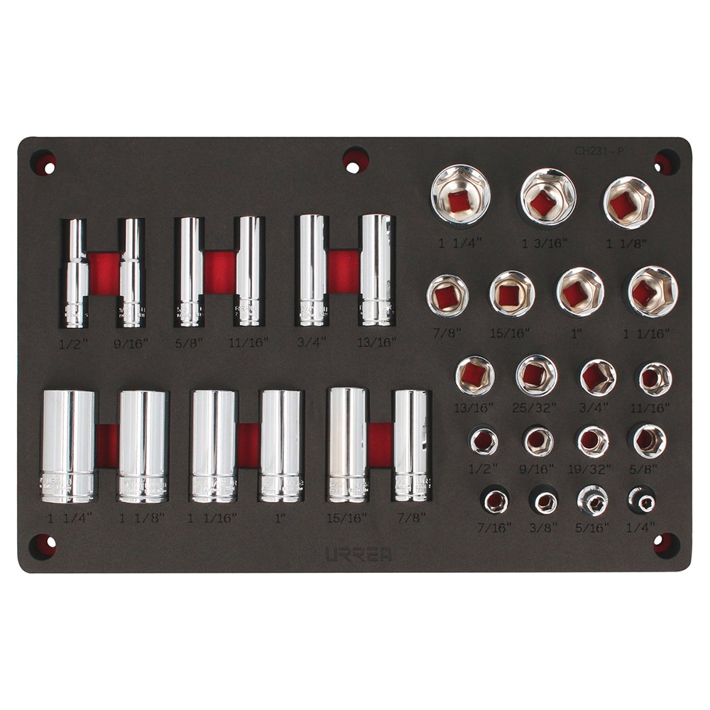 Juego de dados en pulgadas cuadro de 1/2", 32 piezas Urrea CH231P