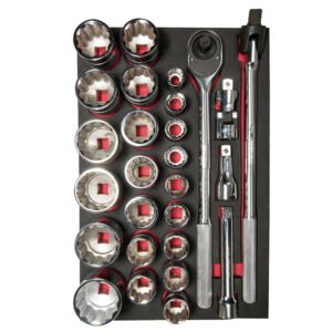 Juego de dados cortos y accesorios cuadro 3/4" en pulgadas, 27 piezas Urrea CH301