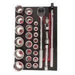 Juego de dados cortos y accesorios cuadro 3/4" métricos, 27 piezas Urrea CH302