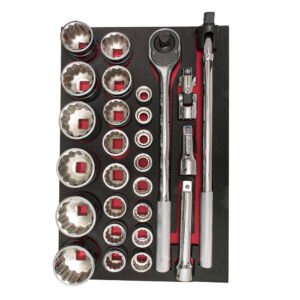 Juego de dados cortos y accesorios cuadro 3/4" métricos, 27 piezas Urrea CH302