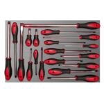 Juego de destornilladores mango bimaterial varias puntas bandeja laminada, 19 piezas Urrea CH307L