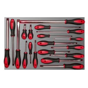 Juego de destornilladores mango bimaterial varias puntas bandeja laminada, 19 piezas Urrea CH307L