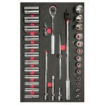 Juego de dados cortos y largos y accesorios cuadro de 1/2" en pulgadas, 32 piezas Urrea CH310