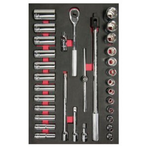 Juego de dados cortos y largos y accesorios cuadro de 1/2" en pulgadas, 32 piezas Urrea CH310
